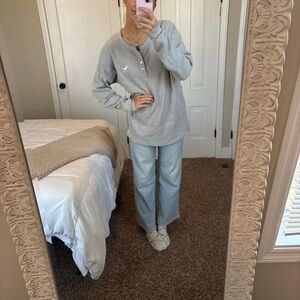 PINK Victoria's Secret Light Gray Long-Sleeve Henley Top